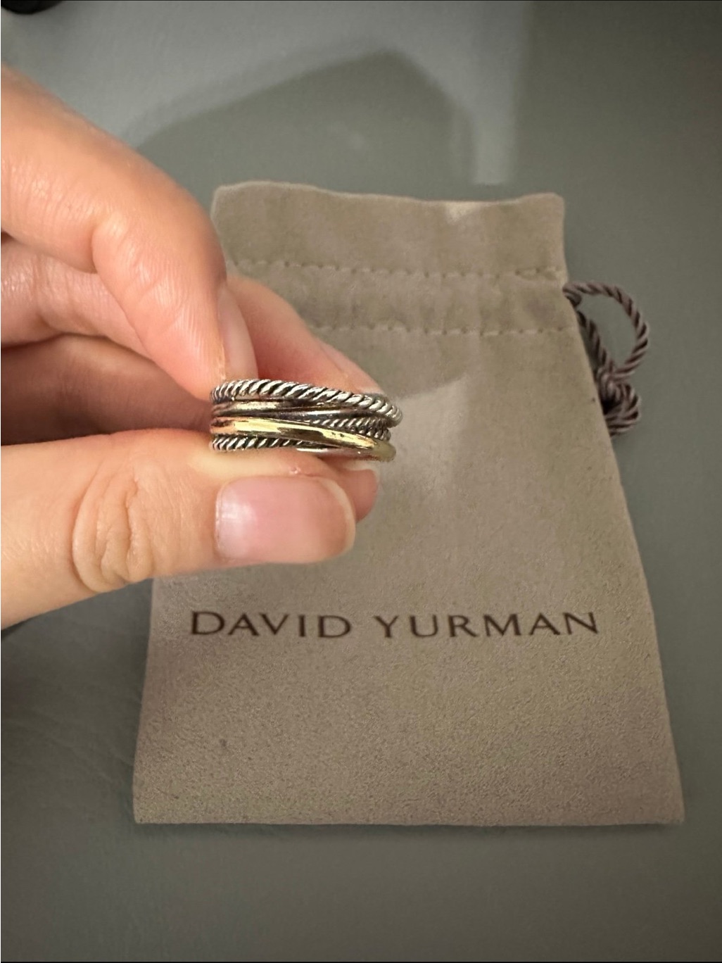 David Yurman Two-Tone Cable Crossover Band Ring - Silver And 18k Gold